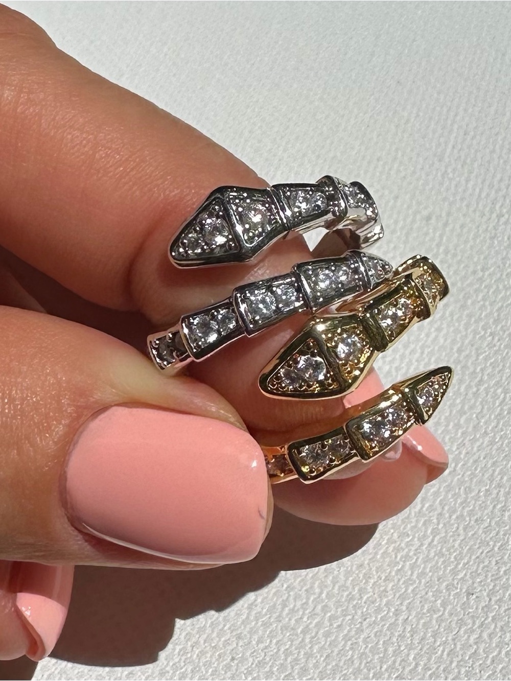 Snake Gold and Silver Pavé Crystal Wrap Ring - Women Jewelry